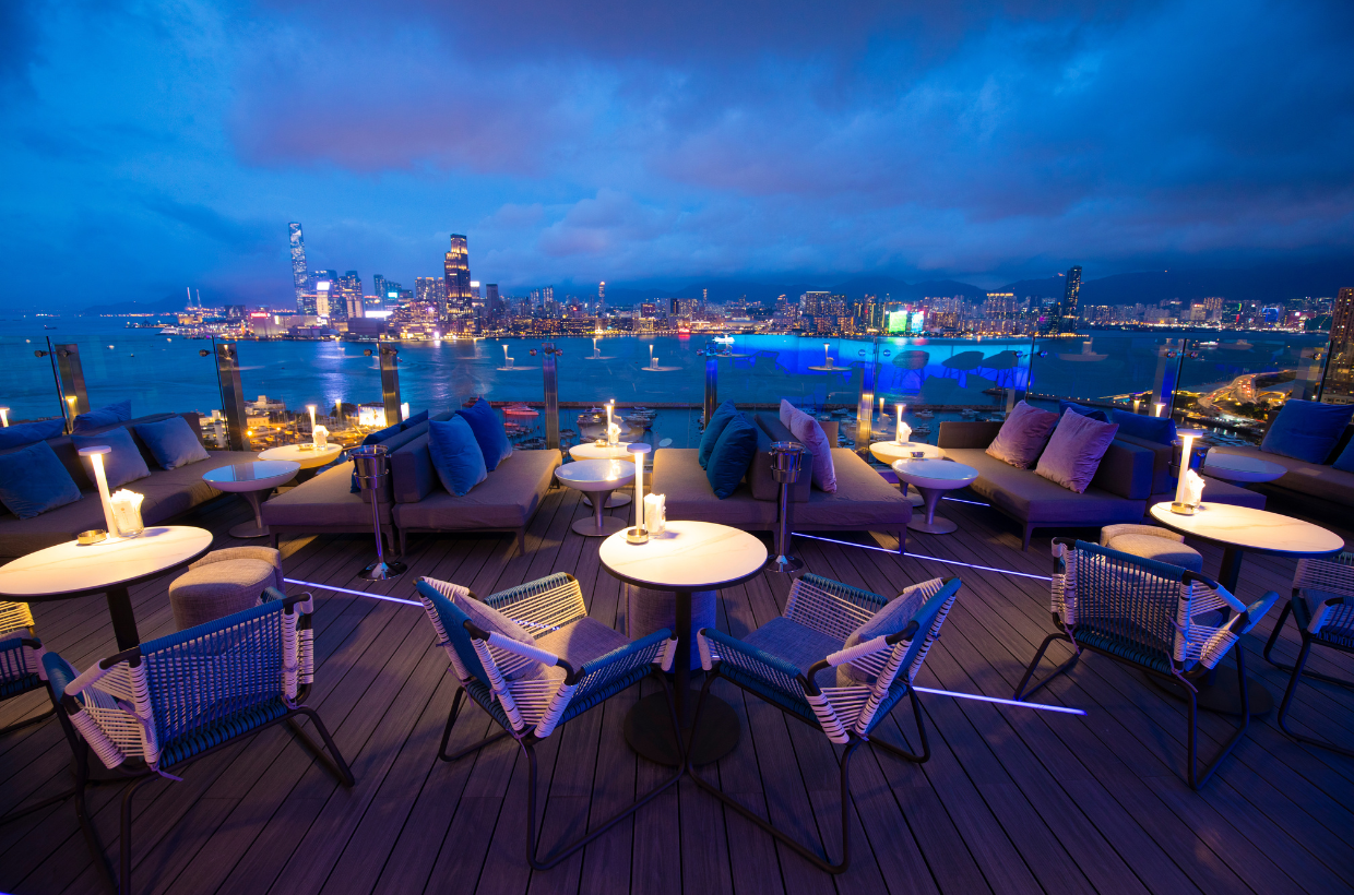 Harbour View by night of SKYE Roofbar and Dining of The Park Lane Hong Kong, Hotel in Causeway Bay